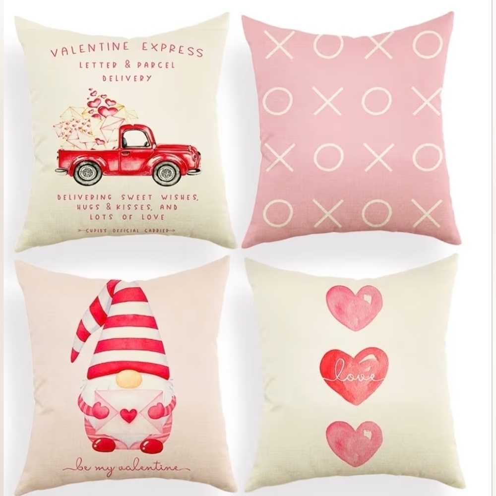 Sealed 4 Pack Happy Valentine's Day Love Heart Gnome Throw Pillow Covers 18 x 18